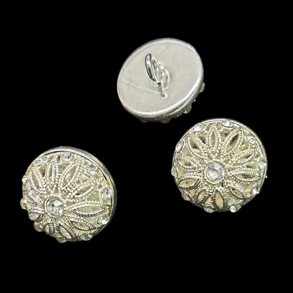 Metal Button for Vestments, silver with stone