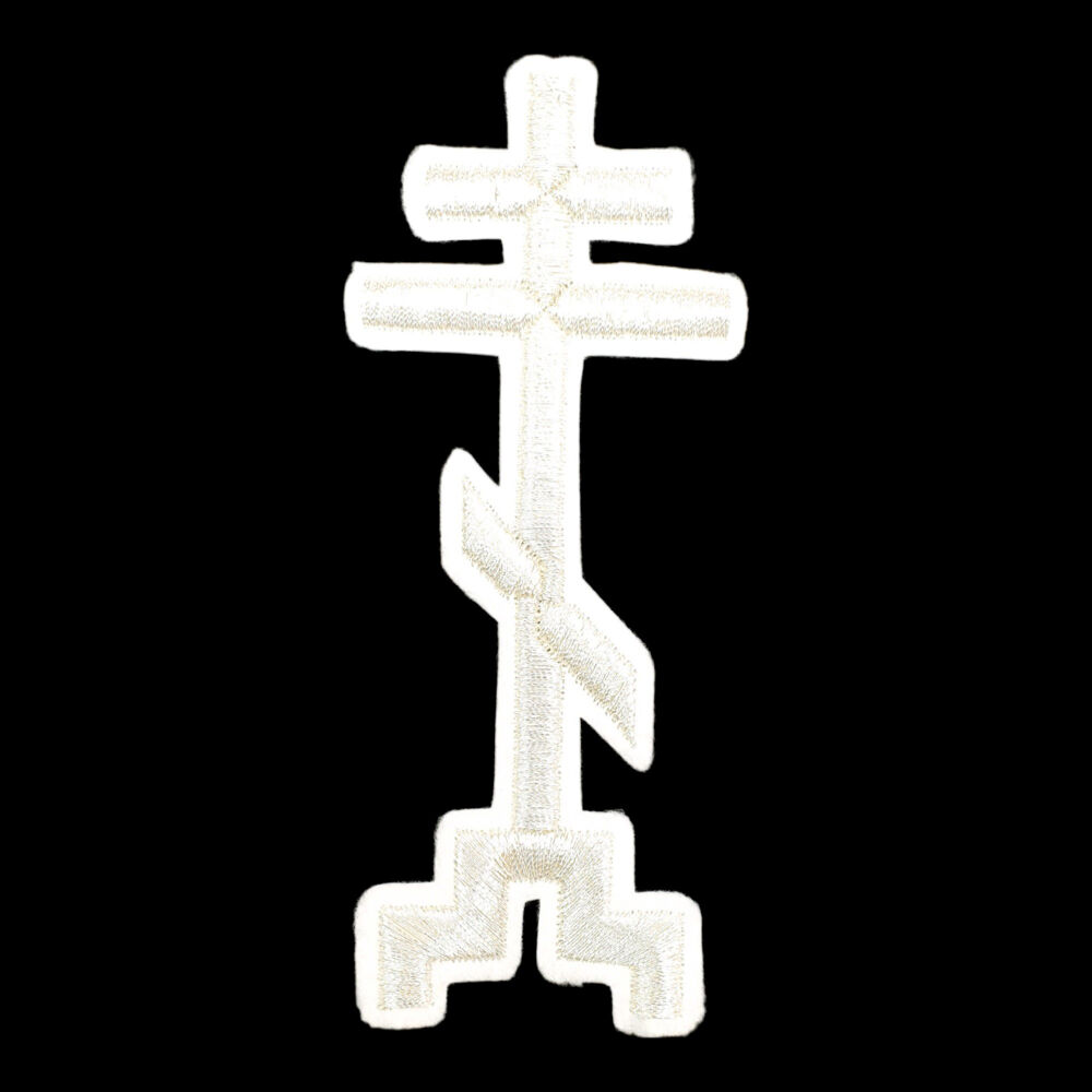 Embroidered cross (Golgotha) white with silver
