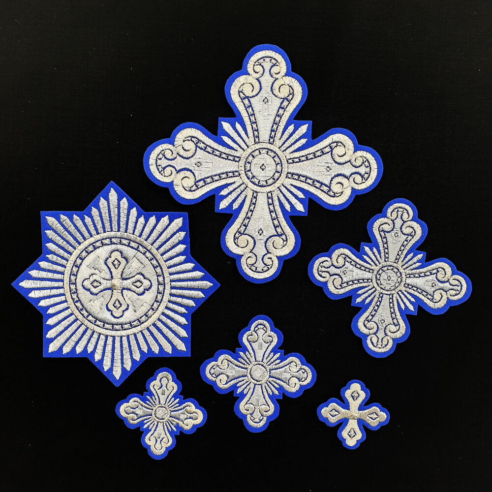 Embroidered priestly crosses for vestments (Annunciation)