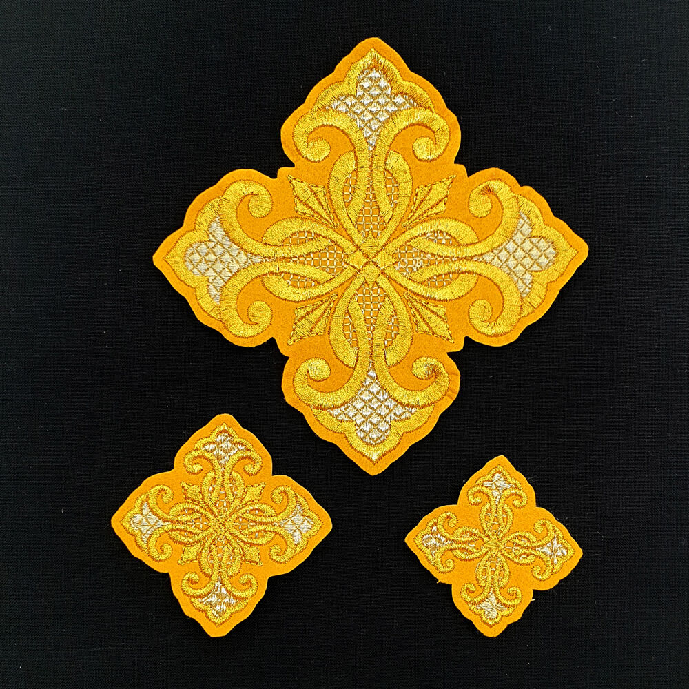 Yellow embroidered crosses for deacon's vestment (Ascension)