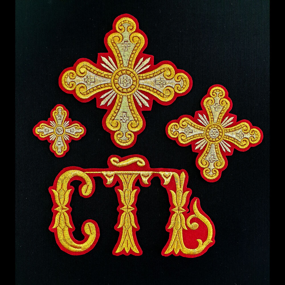 Red embroidered crosses for the vestment of the protodeacon (Annunciation)