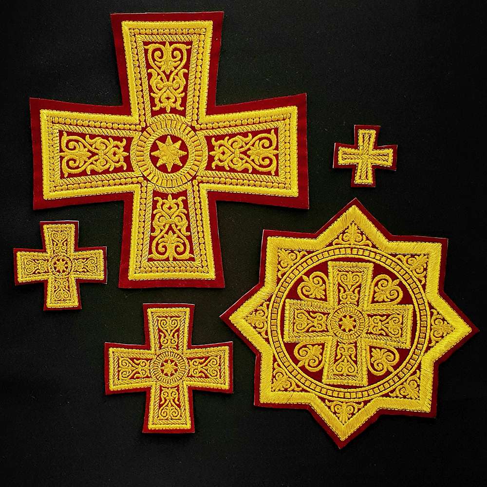 Crosses for Bishop Vestment Dark Red with Gold Set (Uspensky)