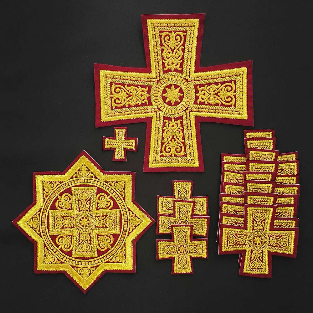 Crosses for Priest Vestment Dark Red with Gold Set (Uspensky)