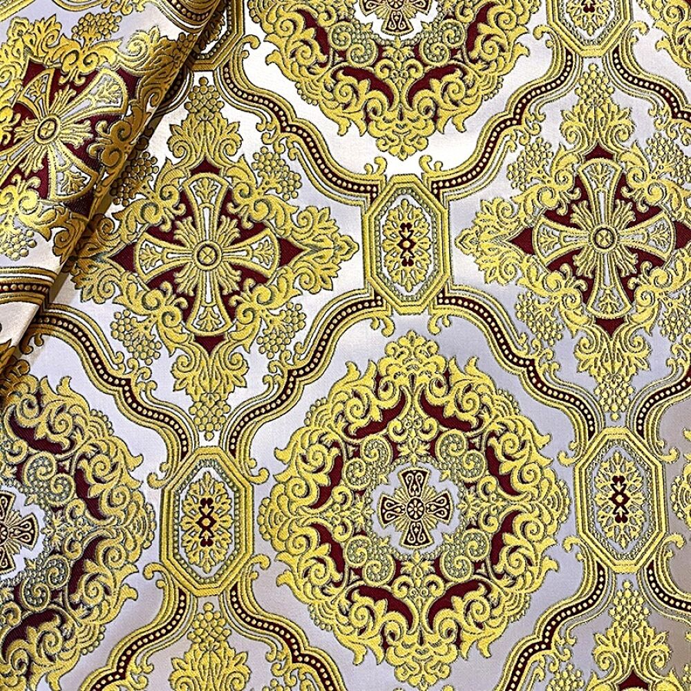 Brocade for the vestments (Epiphany) white with burgundy Brocade for the vestments (Epiphany) white with burgundy