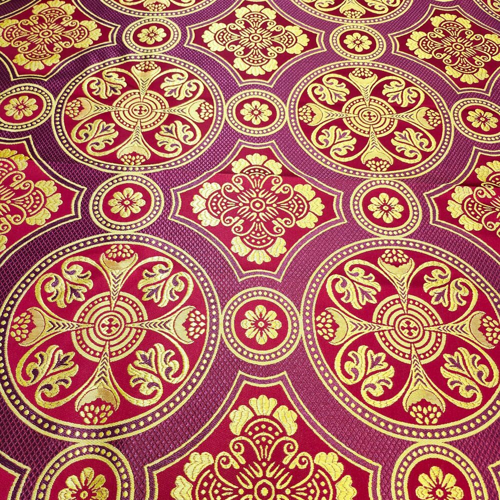 Greek brocade for the vestments of the priest (Drevlyanskaya) red with burgundy Greek brocade for the vestments of the priest (Drevlyanskaya) red with burgundy
