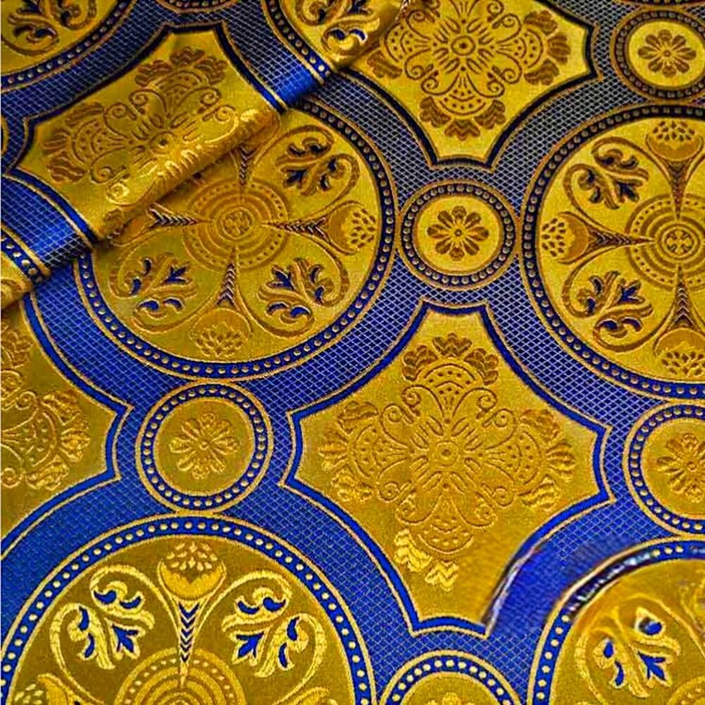 Church brocade (Drevlyanskaya) blue with gold Church brocade (Drevlyanskaya) blue with gold