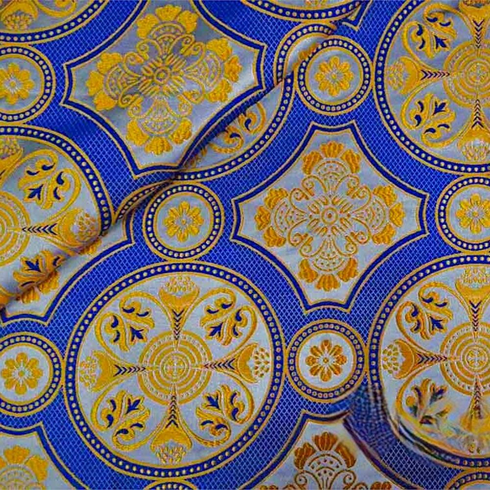 Brocade for church vestments (Drevlyanskaya) blue with white Brocade for church vestments (Drevlyanskaya) blue with white