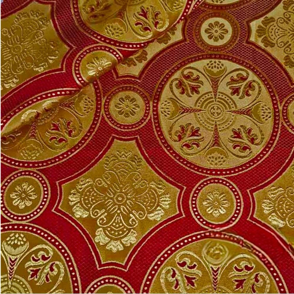 Greek brocade for the vestments of the priest (Drevlyanskaya) red with gold Greek brocade for the vestments of the priest (Drevlyanskaya) red with gold