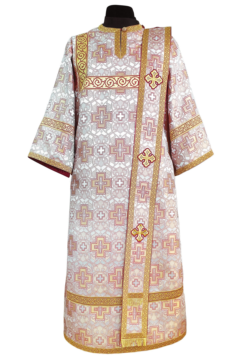 Vestment of Deacon white with dark-red crosses
