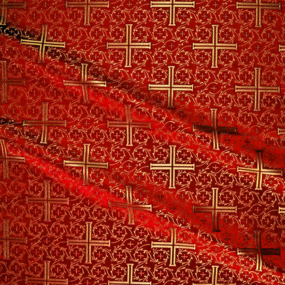 Brocade (Byzantine Cross) for vestment red Brocade (Byzantine Cross) for vestment red