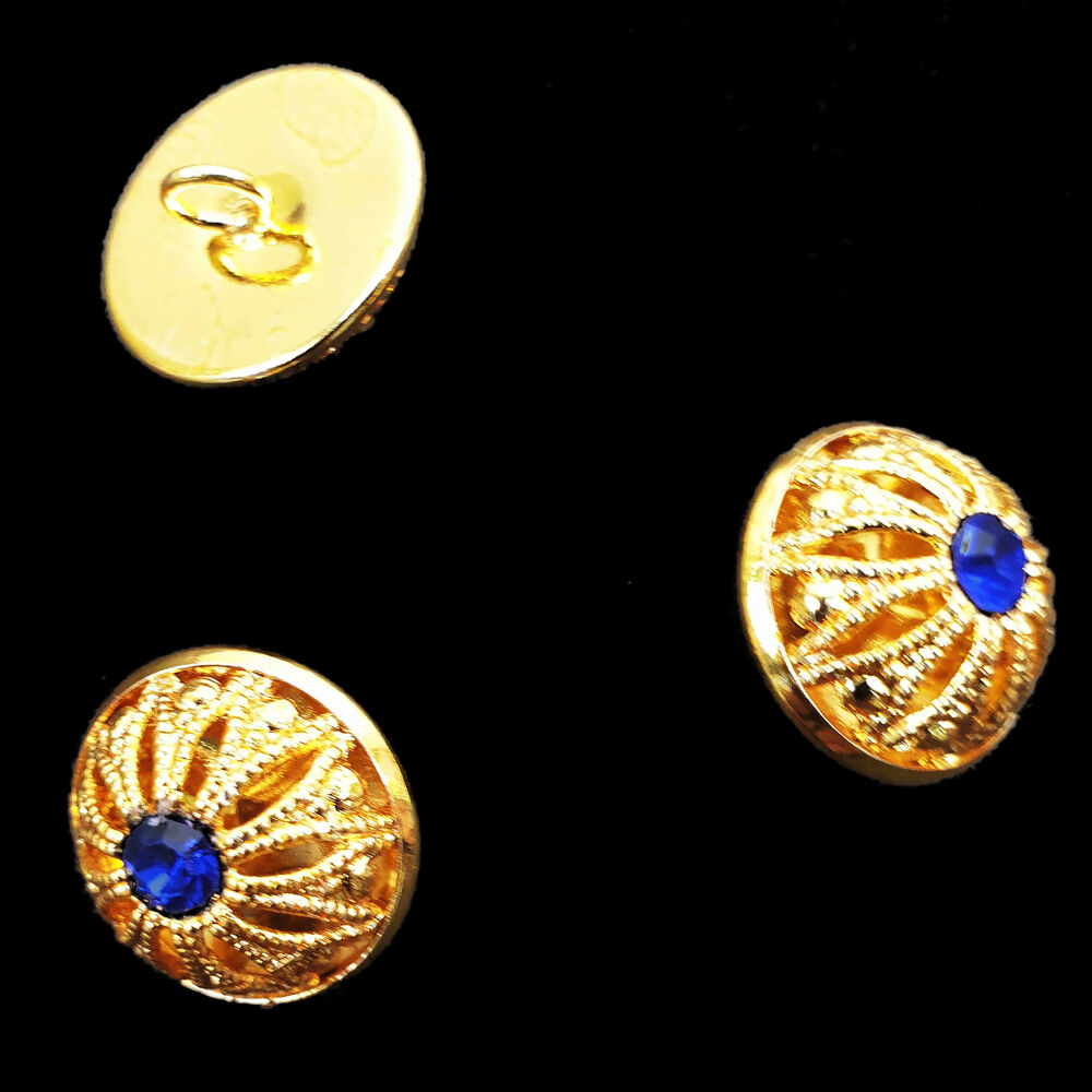 Button for Vestment, golden, blue stone