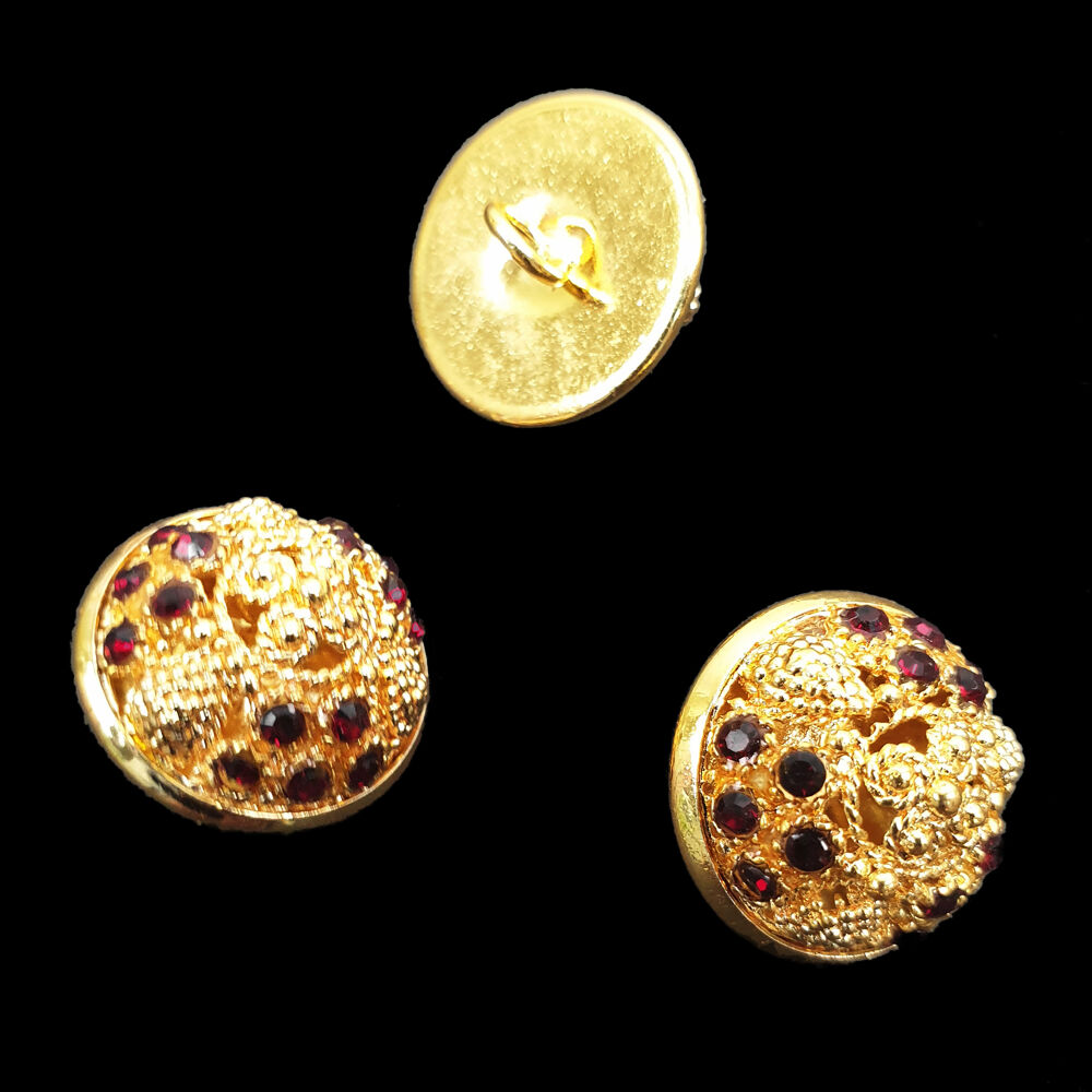 Buttons for Vestments, gold color, dark-red stones