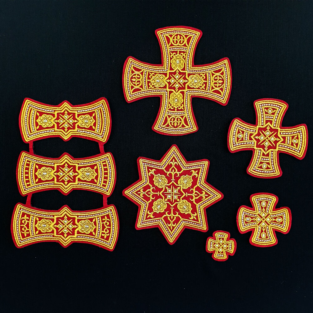 A set of embroidered crosses for bishop's vestments (Transfiguration)