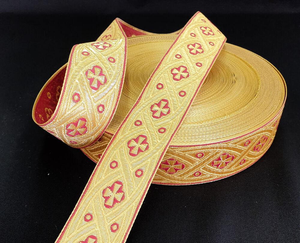 Church ribbon for vestments burgundy with gold