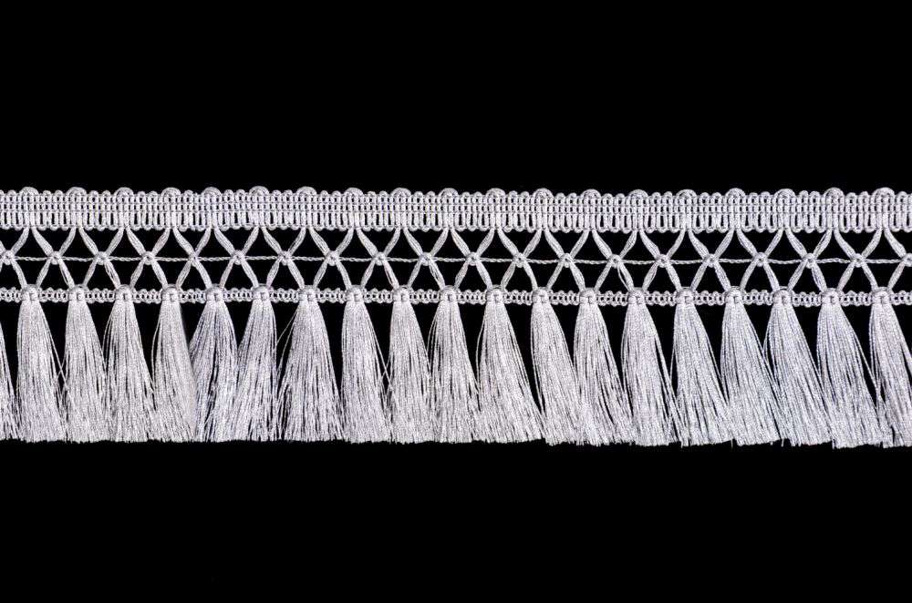 Fringe (Tassel on lace) width 8 cm silver