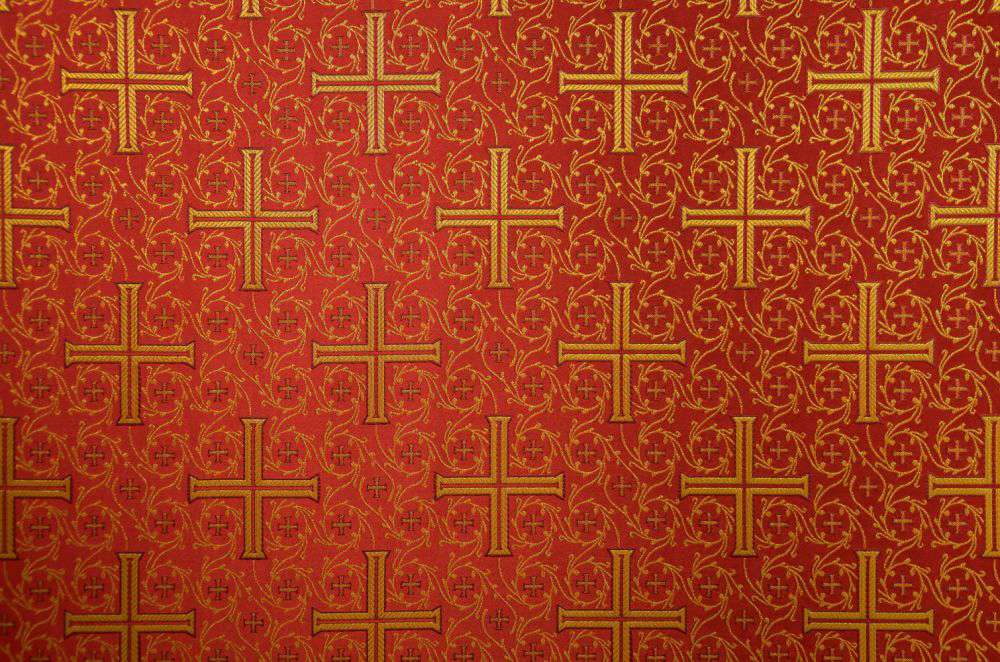 Brocade (Byzantine Cross) for vestment red for sale