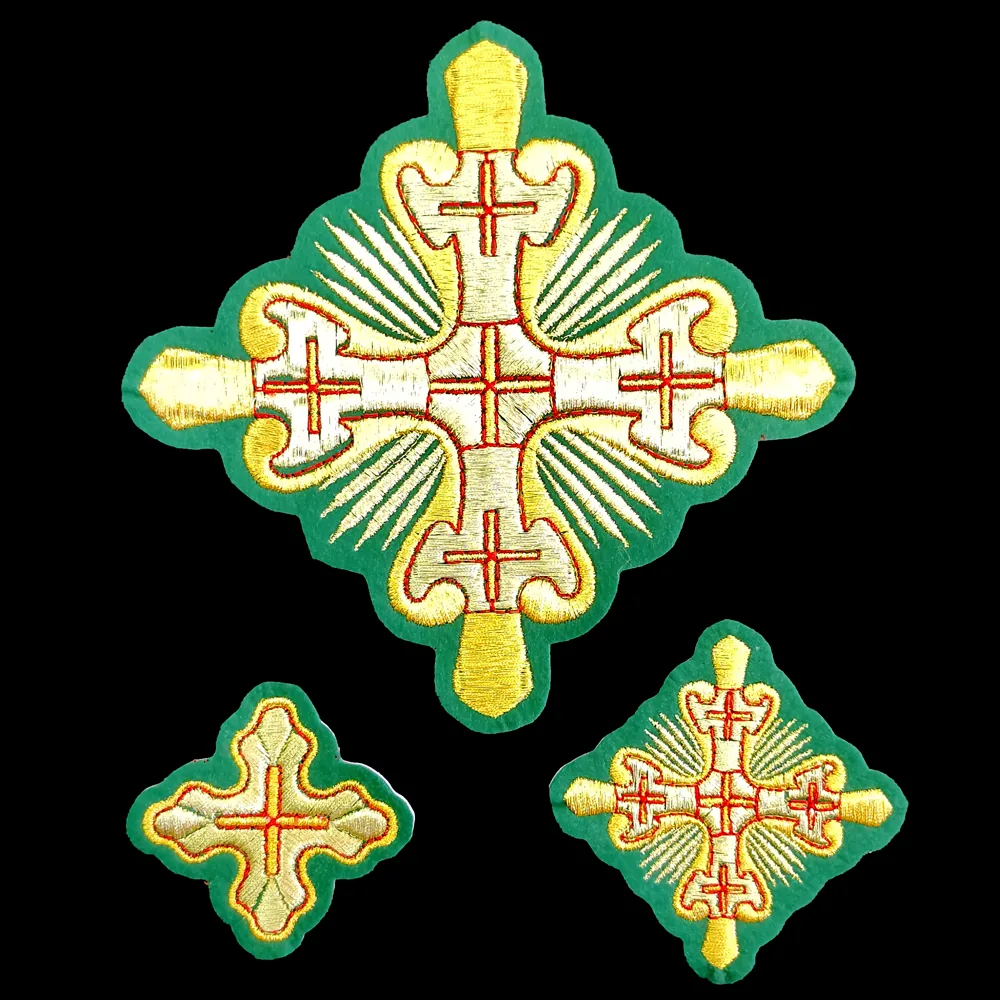 A set of embroidered crosses for the green deacon vestment (Gregory)