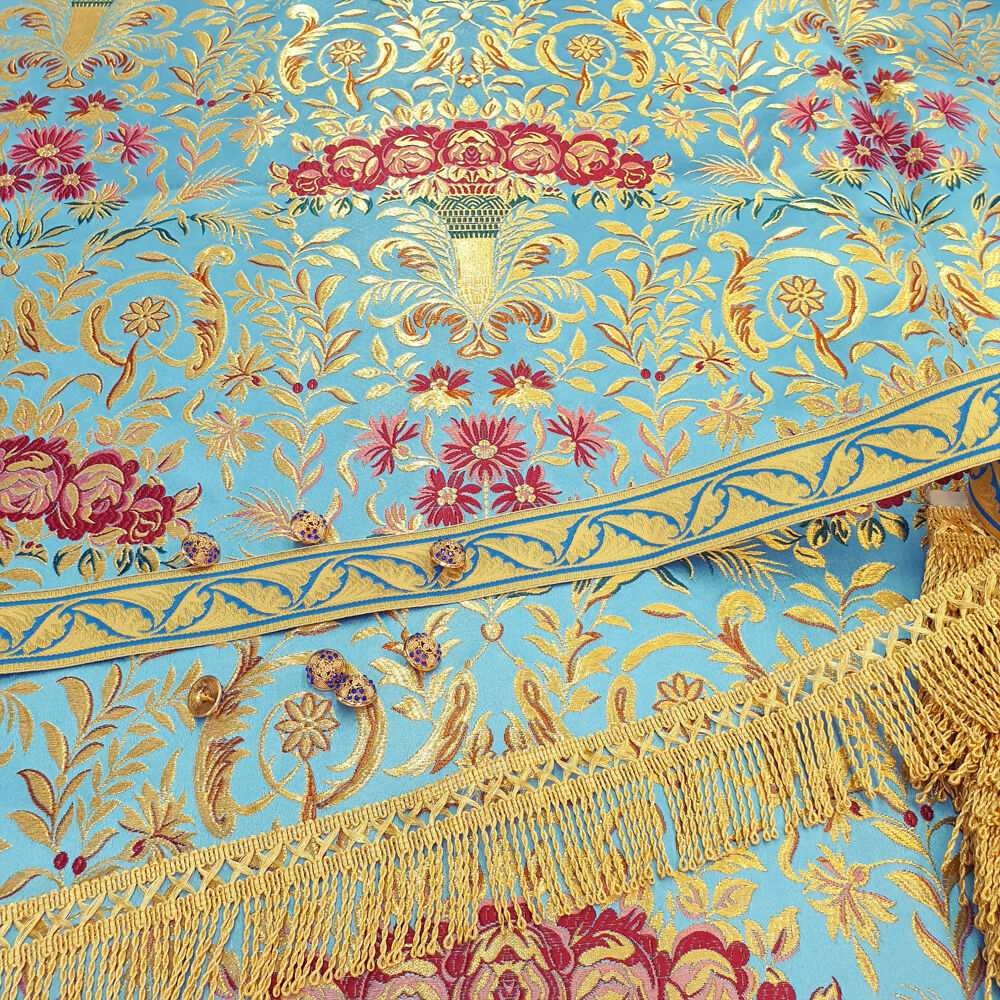 Blue brocade for vestments (Bouquet) for sale