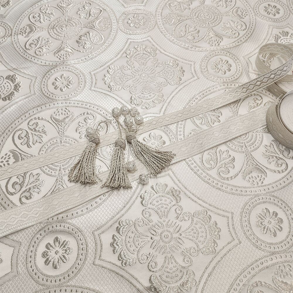 Church brocade white with silver (Drevlyanskaya) for sale