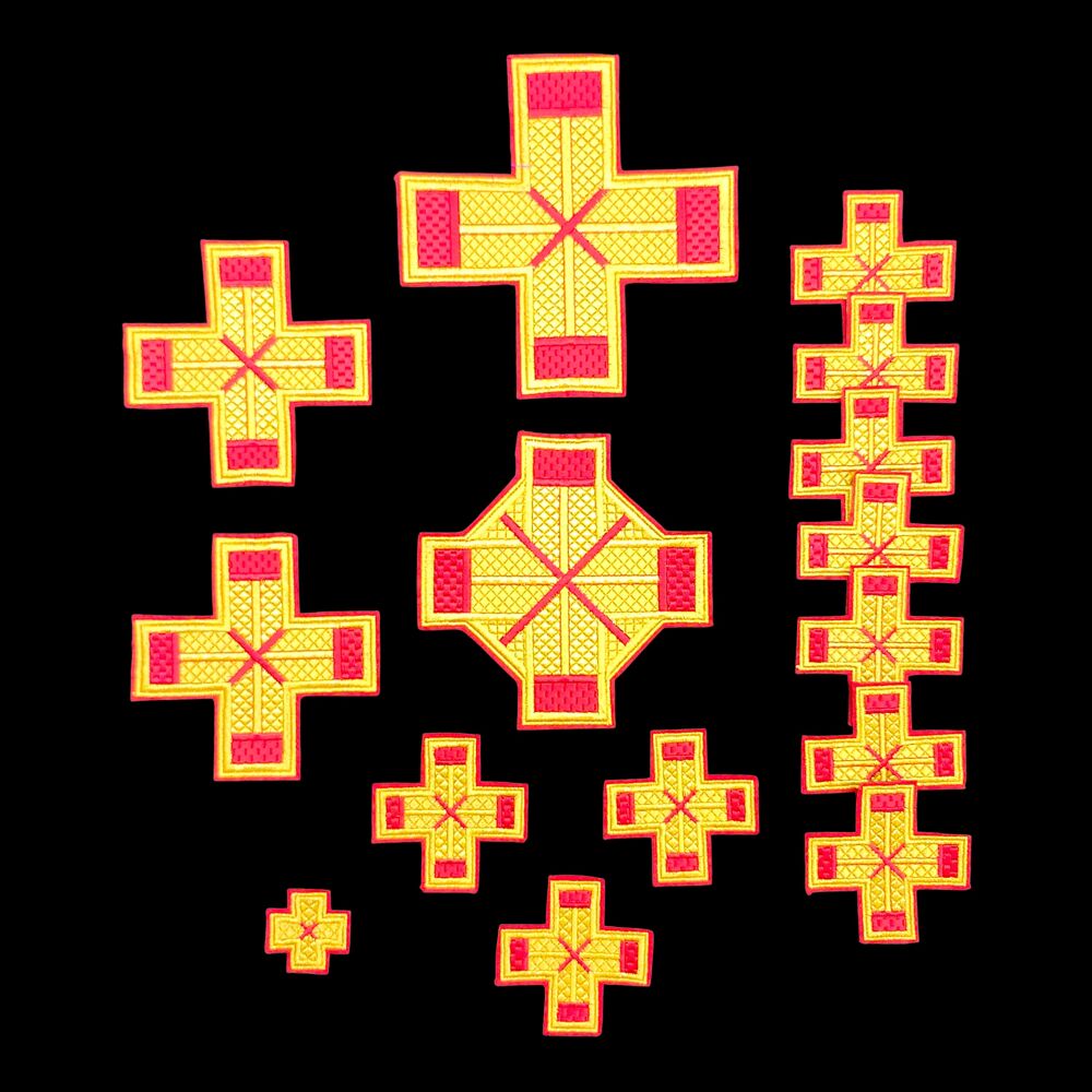 Crosses for Priest Vestment Dark Red with Gold Set (Uspensky)