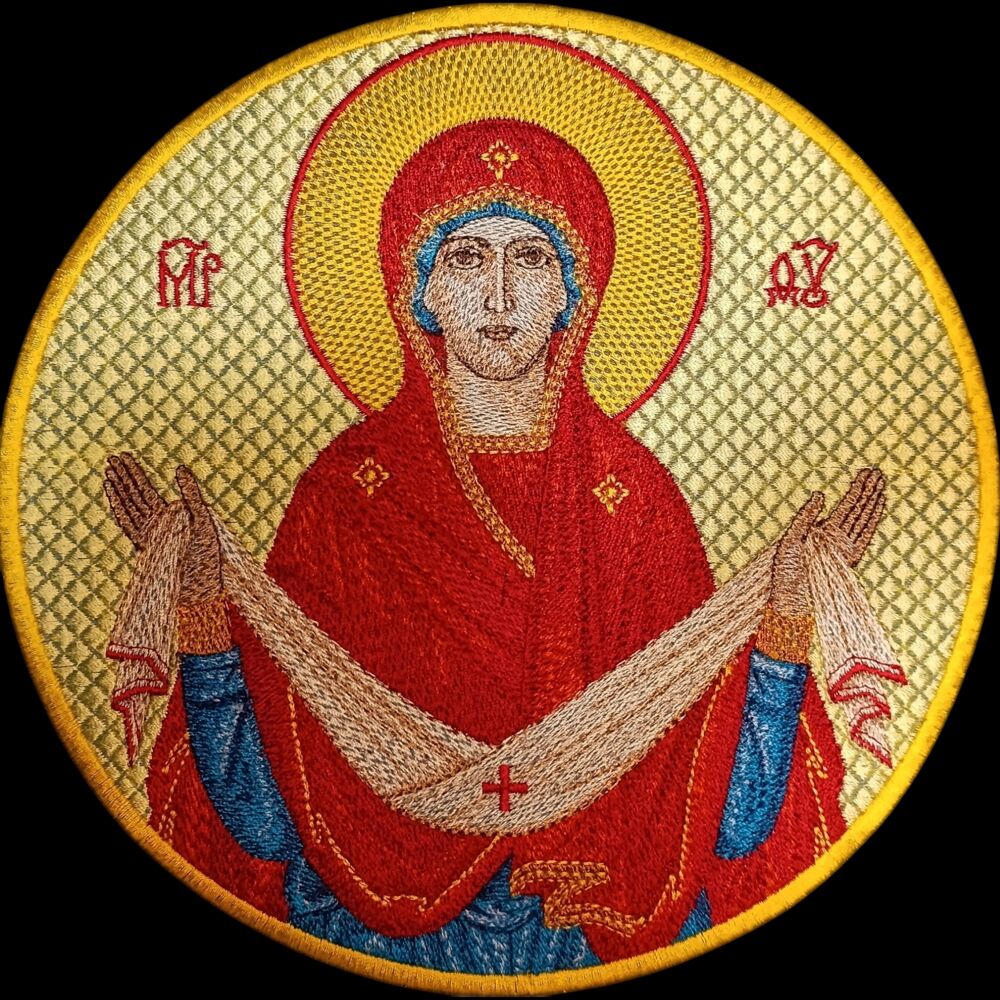 Embroidered icon (Protection of the Holy Mother of God) red