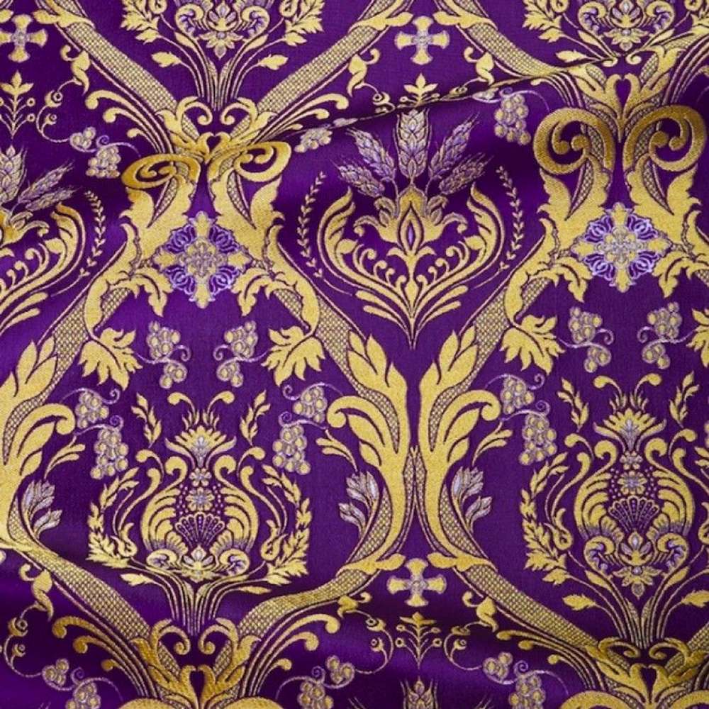 Парча Византия фиолетовая с золотом короны