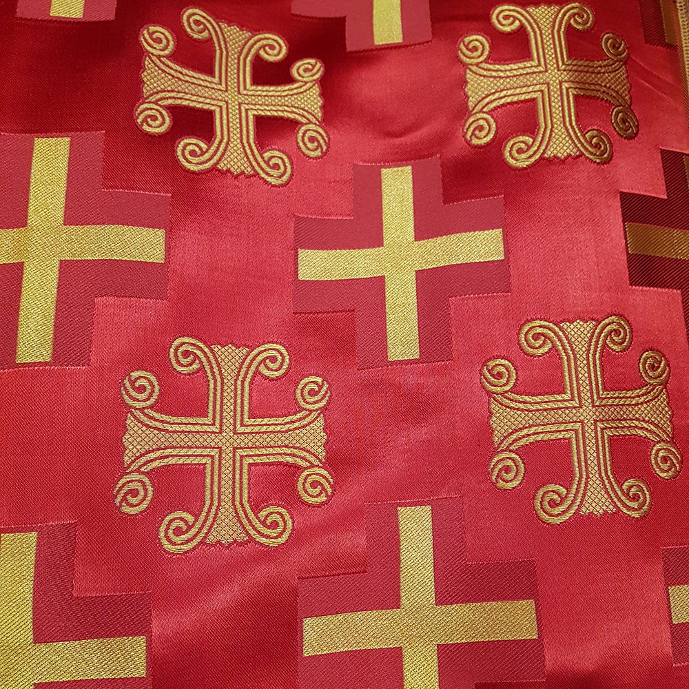 PURPLE GOLD Metallic Liturgical Cross Brocade Fabric 55 In. 