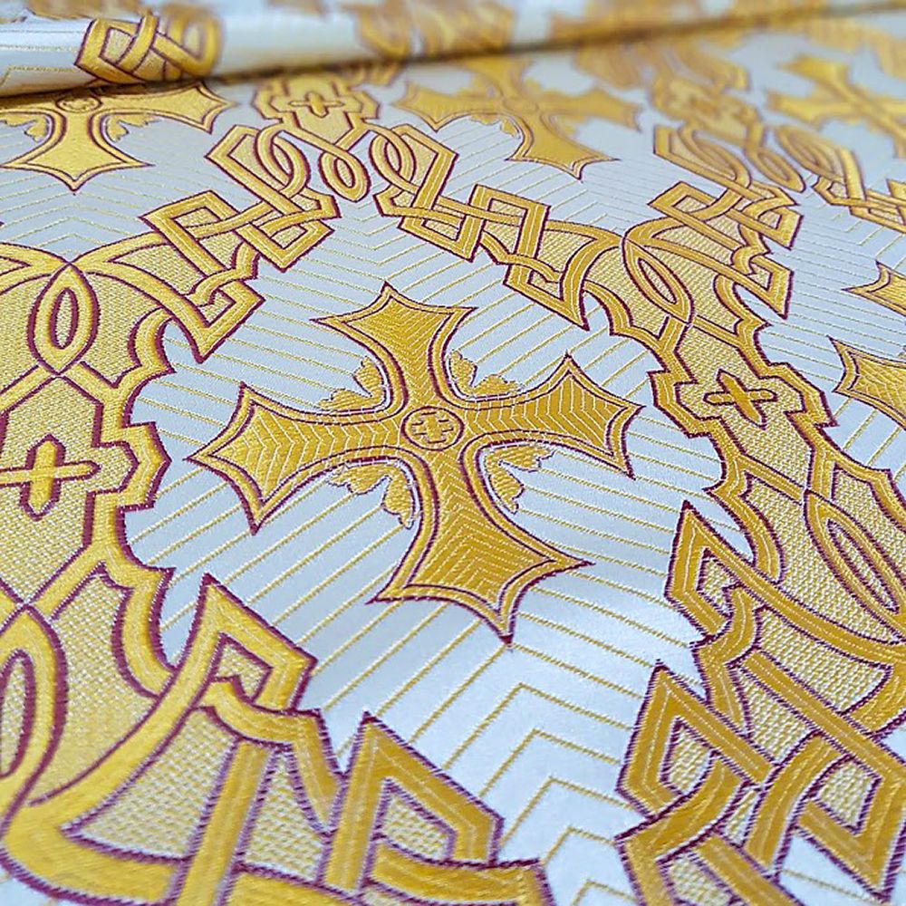 Greek Brocade white burgundy outline (Mitre)