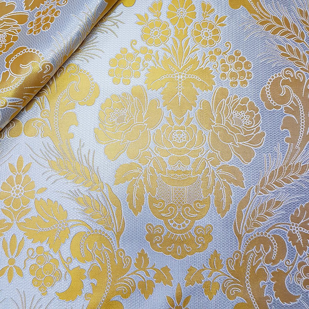 Greek Brocade white silver-gold (Peonies)