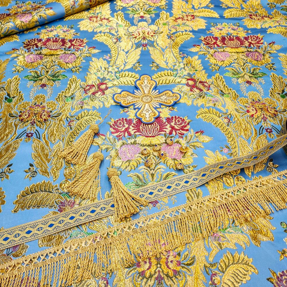 Blue brocade for vestments (Hebron) for sale