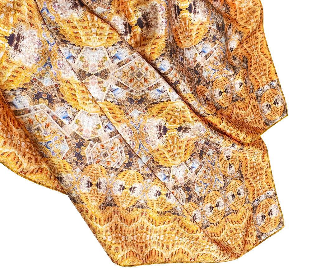 Headscarf for women (Kyiv Pechersk Lavra gold) Greek fabric