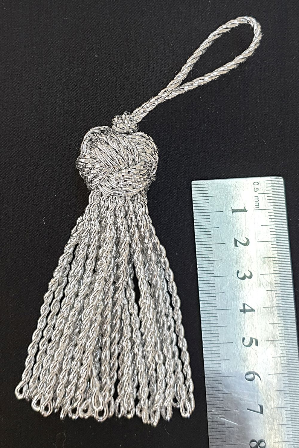 Tassel with large knot lurex silver buy