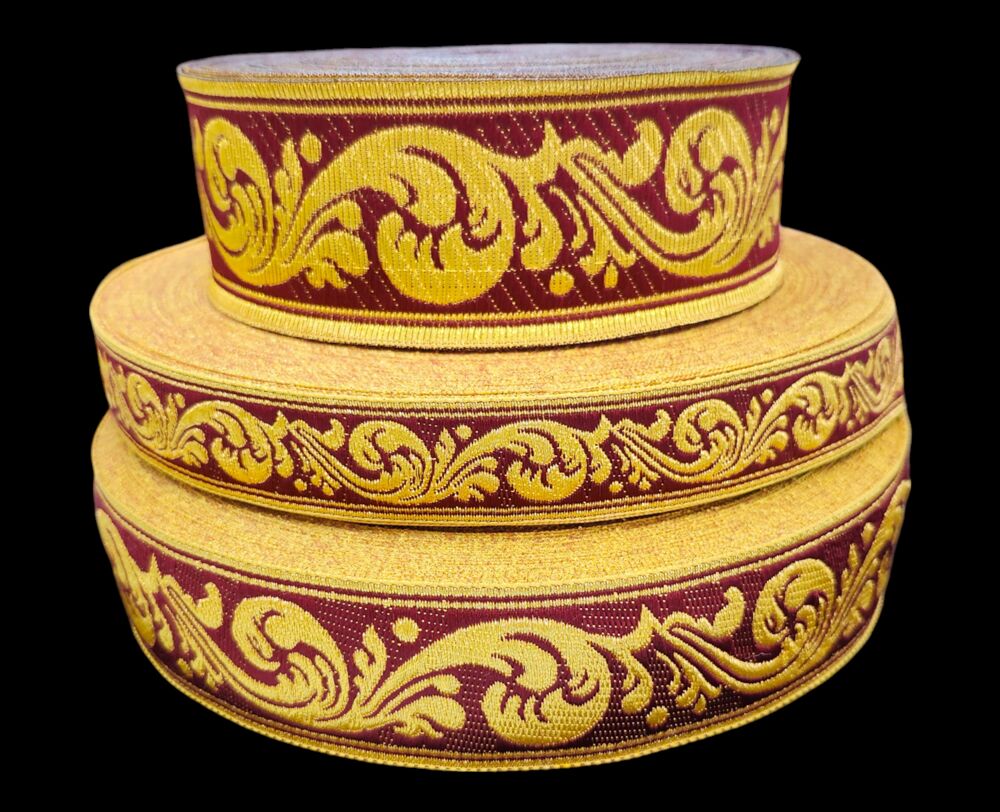 Ribbon for chasuble (Curl) burgundy with gold