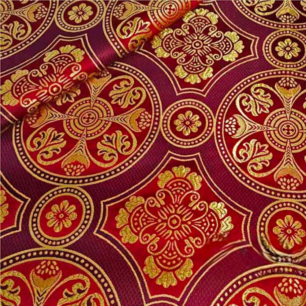 Greek brocade for the vestments of the priest (Drevlyanskaya) red with burgundy