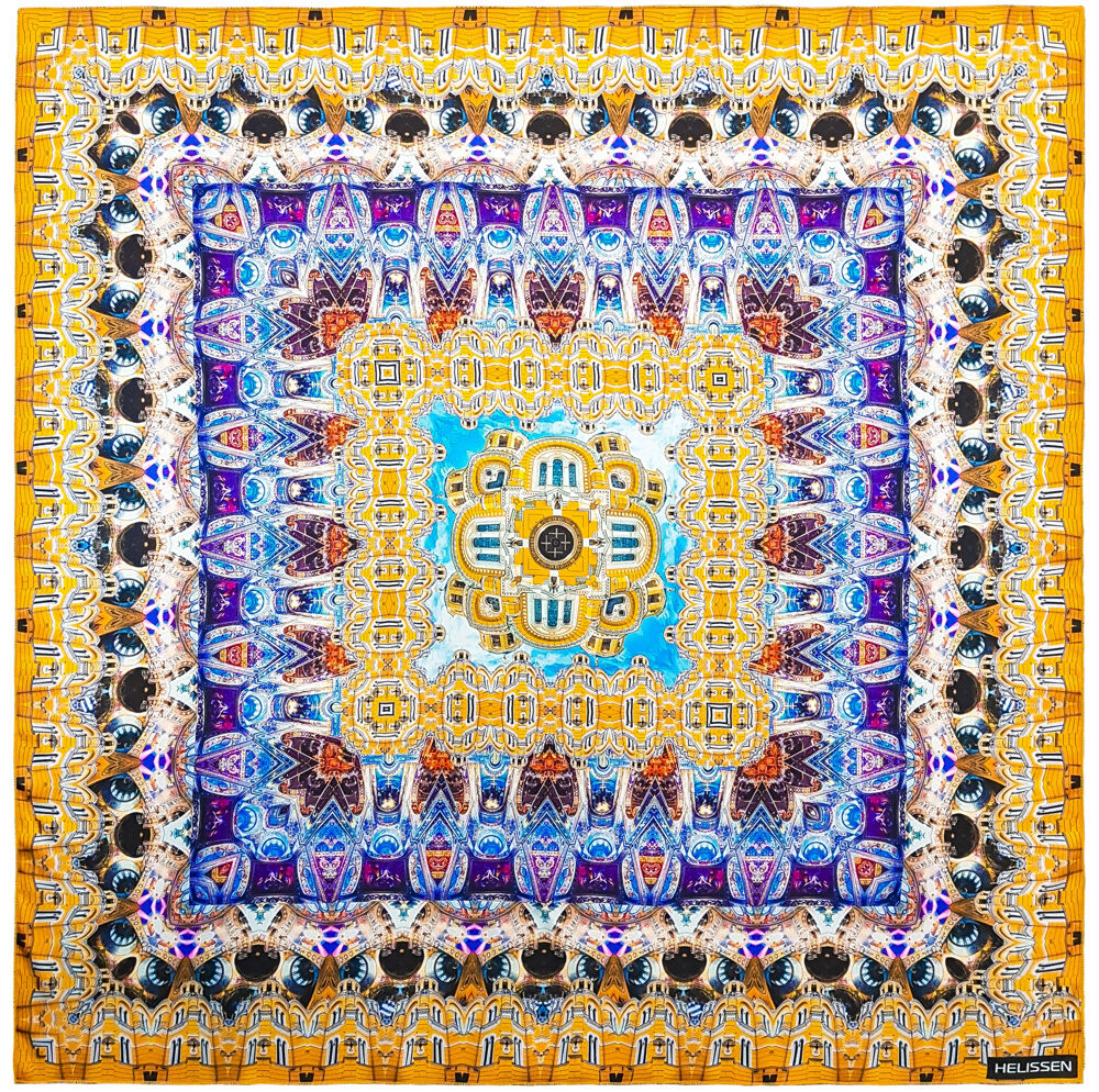 Silk Head Scarf for women (St Volodymyr's Cathedral yellow) for sale