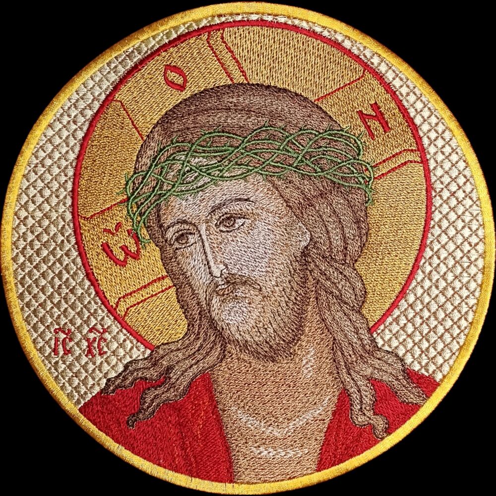 Embroidered icon (Savior in the crown of thorns)