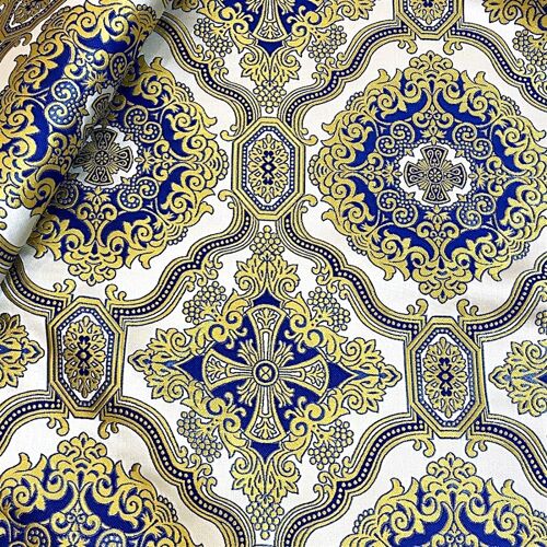 Парча для облачения «Крещенская» белая с синим