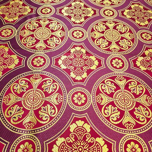 Greek brocade for the vestments of the priest (Drevlyanskaya) red with burgundy