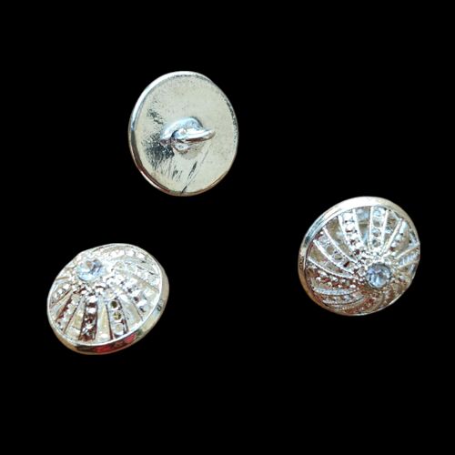 Metal Button for Vestments, silver with stone