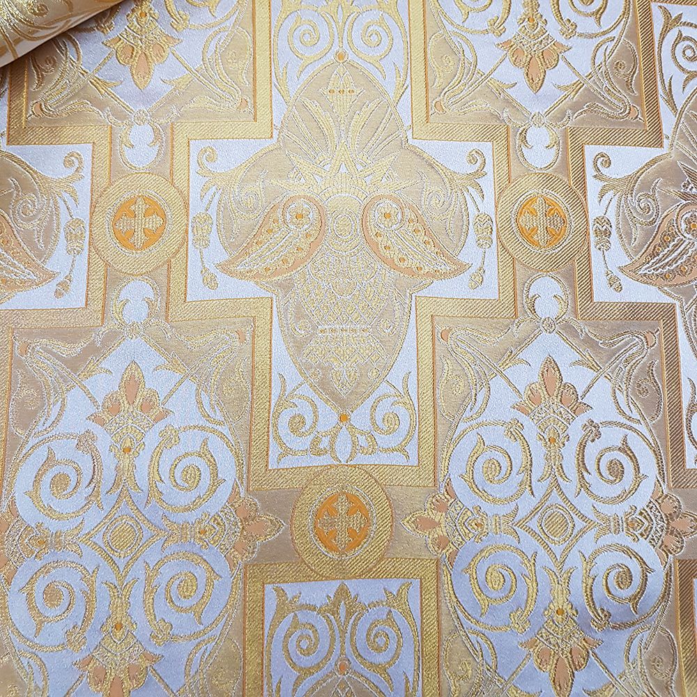 Парча греческая белая желтый контур «Кумран» Парча греческая белая желтый контур «Кумран»