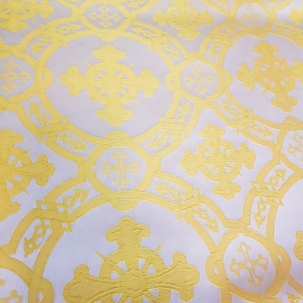 Ткань греческая белая желтый «Крещенская»