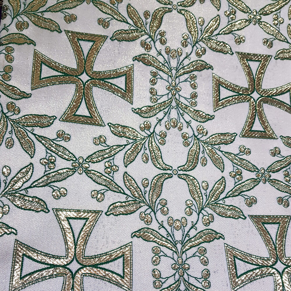 Ткань церковная для священника белая с зеленым «Остерская»