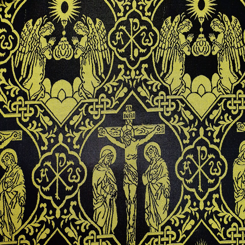 Ткань греческая черная с желтым «Воскресение»