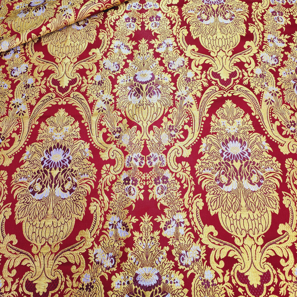 Ткань греческая красная с бордовыми цветами «Любава»