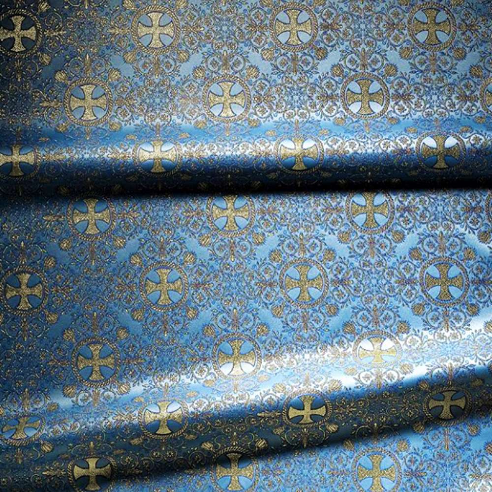 Парча «Крест греческий» для облачения голубая Парча «Крест греческий» для облачения голубая