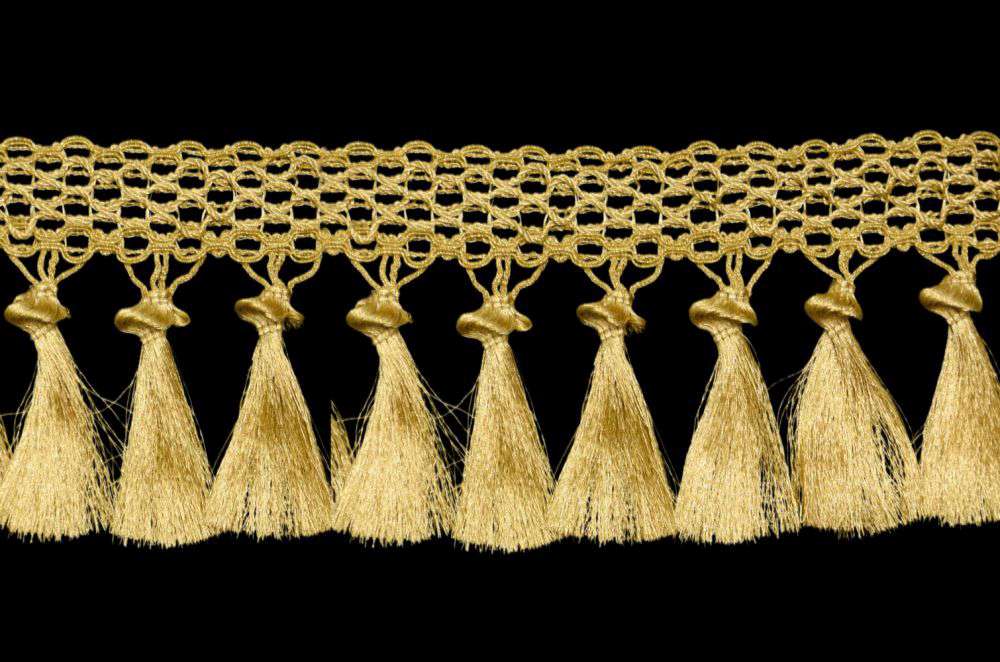 Бахрома «Кисти на тесьме» ширина 12,5 см в золоте