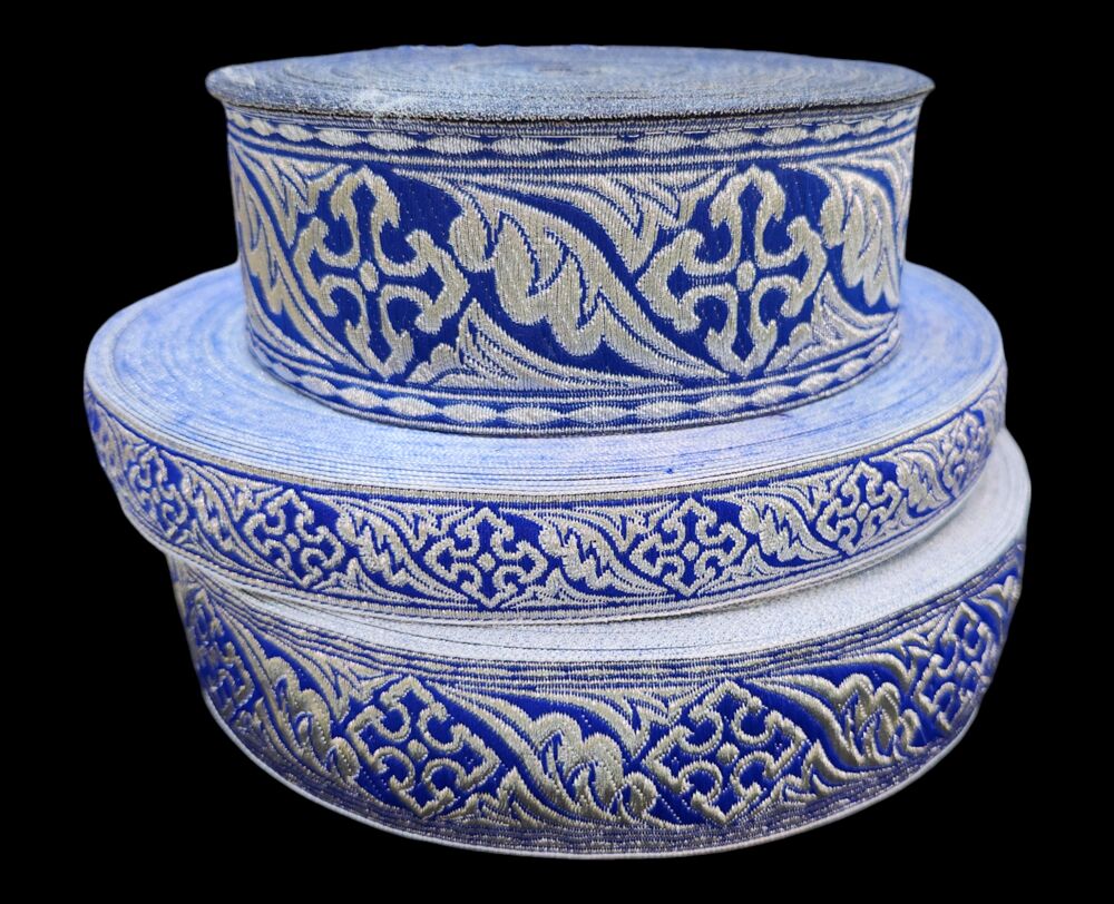 Лента для фелони «Листик» синяя с серебром Лента для фелони «Листик» синяя с серебром