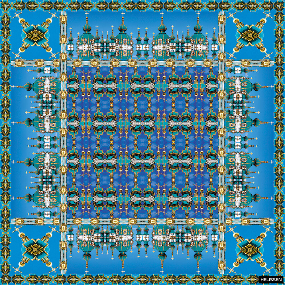 Шелковый платок «Церковь Андреевская синий»