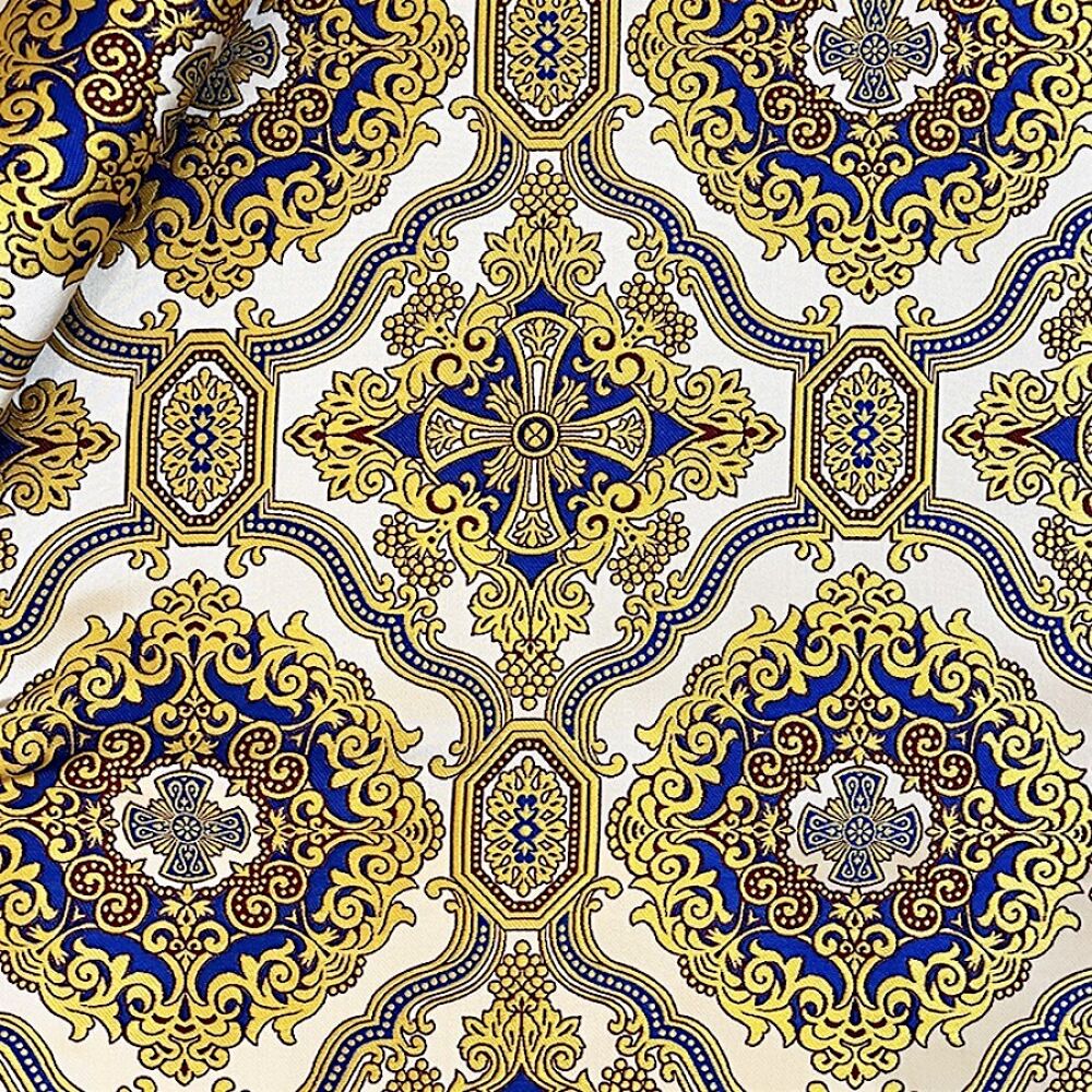 Парча для облачення «Хрещенська» біла з бордовим контуром Парча для облачення «Хрещенська» біла з бордовим контуром