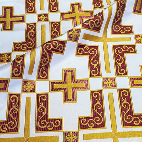Тканина біла з бордовим «Латинський хрест»